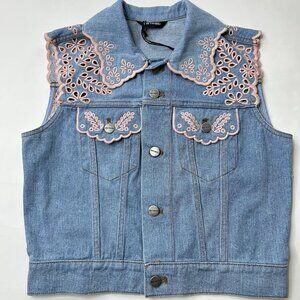 Driftwood Denim Vest Venus Eyelet Floral Embroidered Size XL